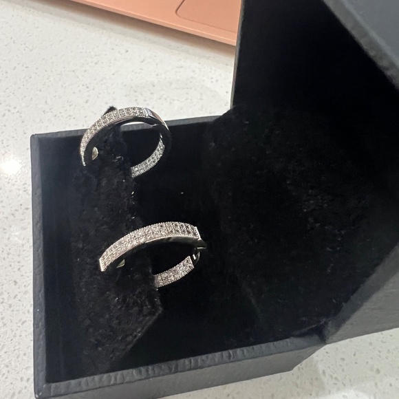 Sterling silver and diamond inside outside hoop earrings - Picture 2 of 3